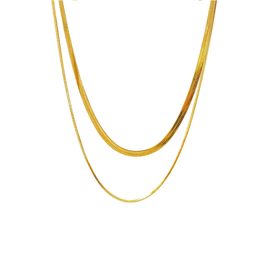 Layered Herringbone Snake Chain Gold Necklace