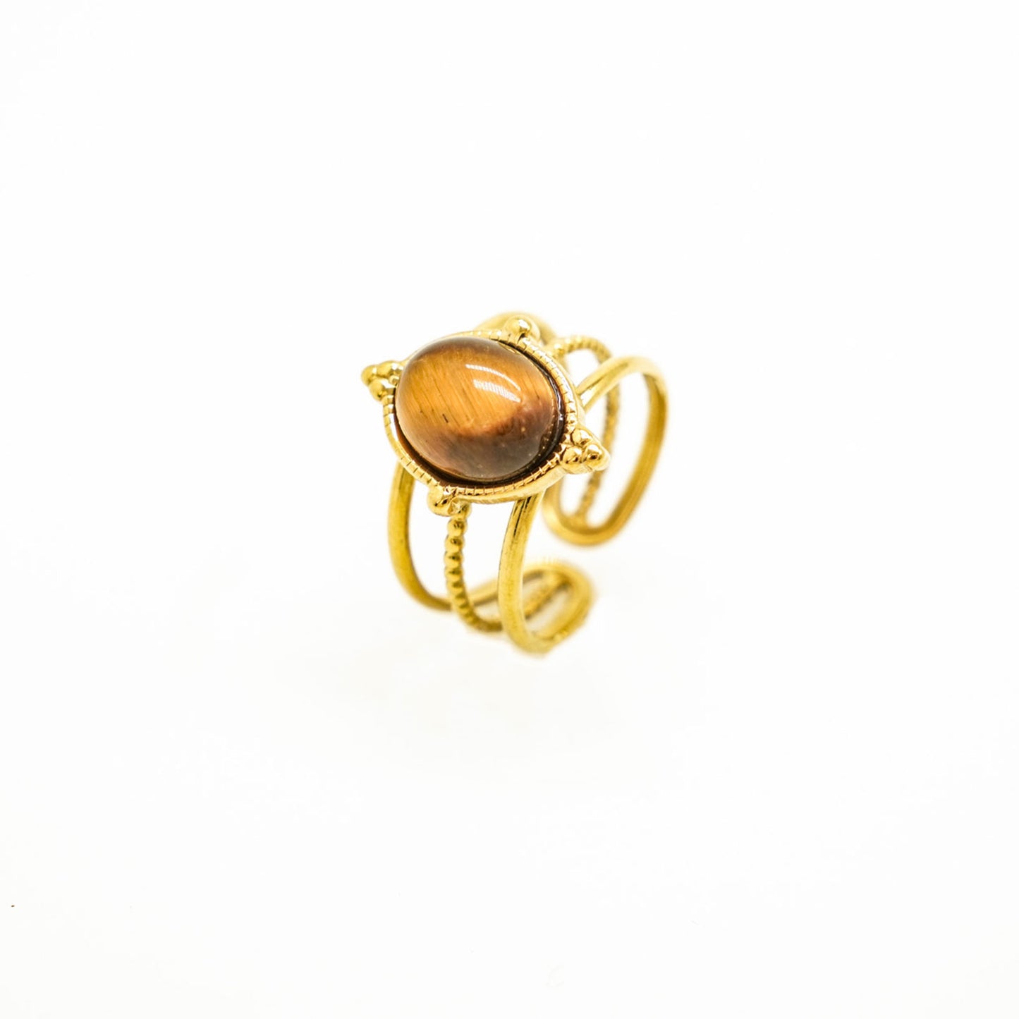 Adjustable Tiger Eyes Gold Ring