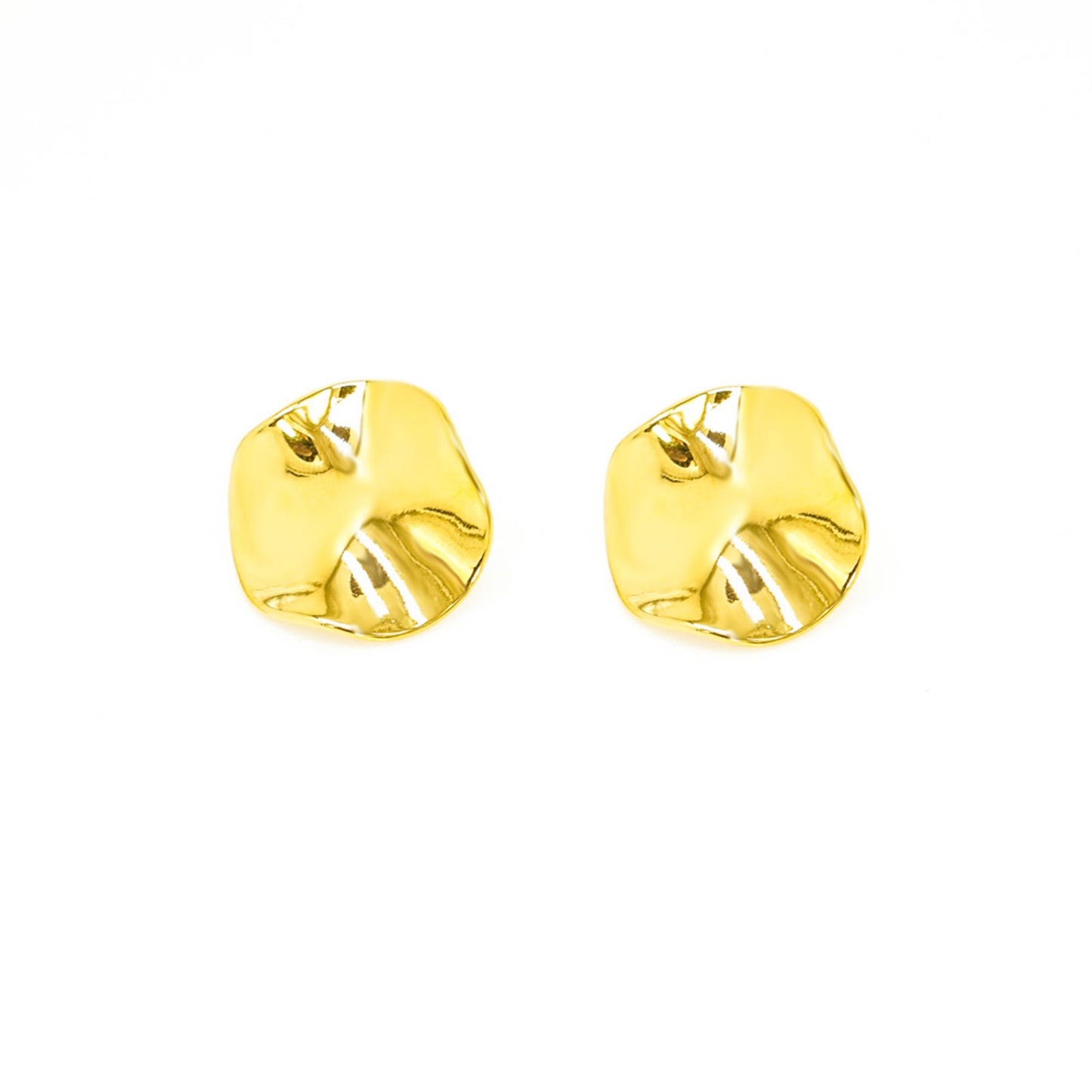 Creased Round Stud Gold Earrings