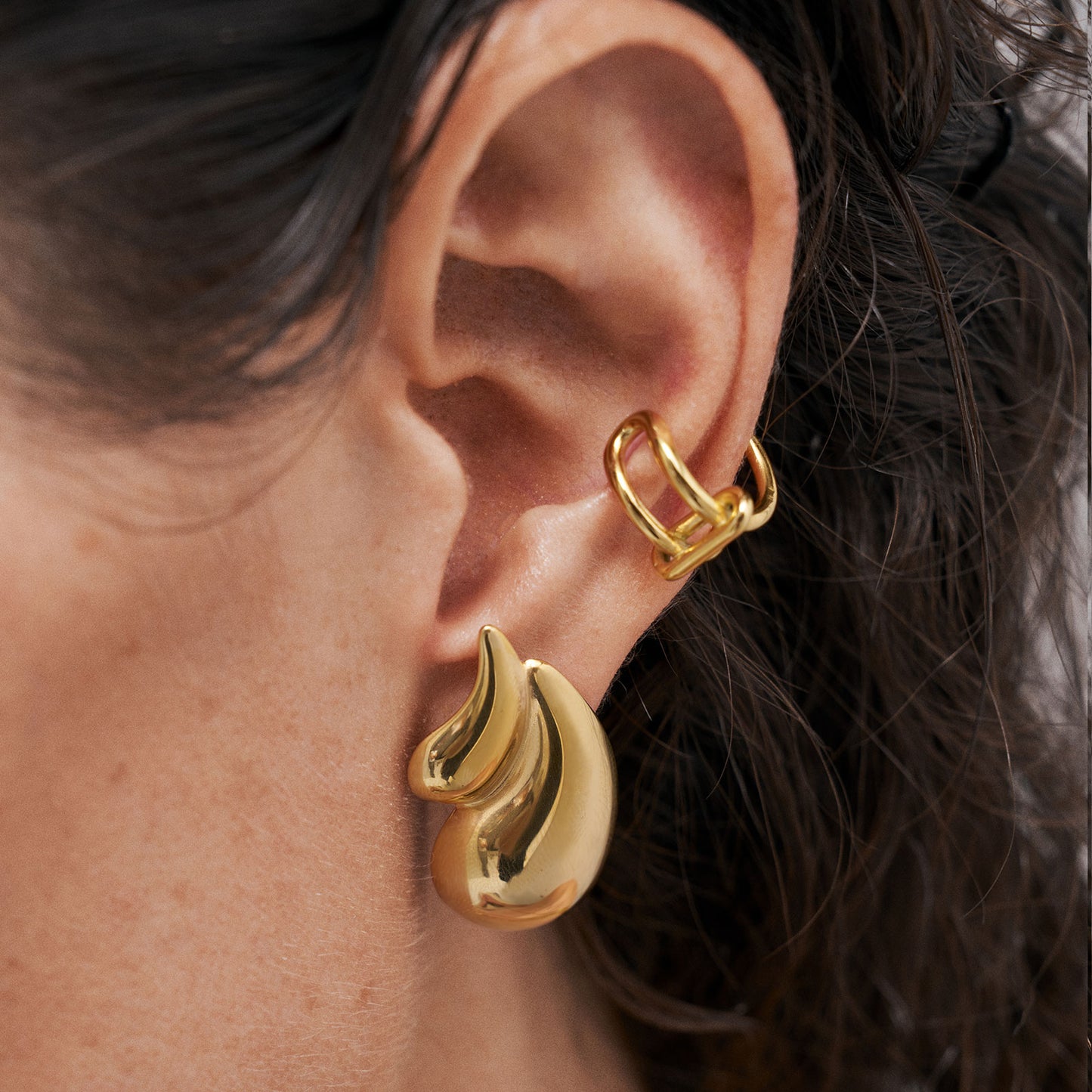 Double Water Drop Gold Earrings