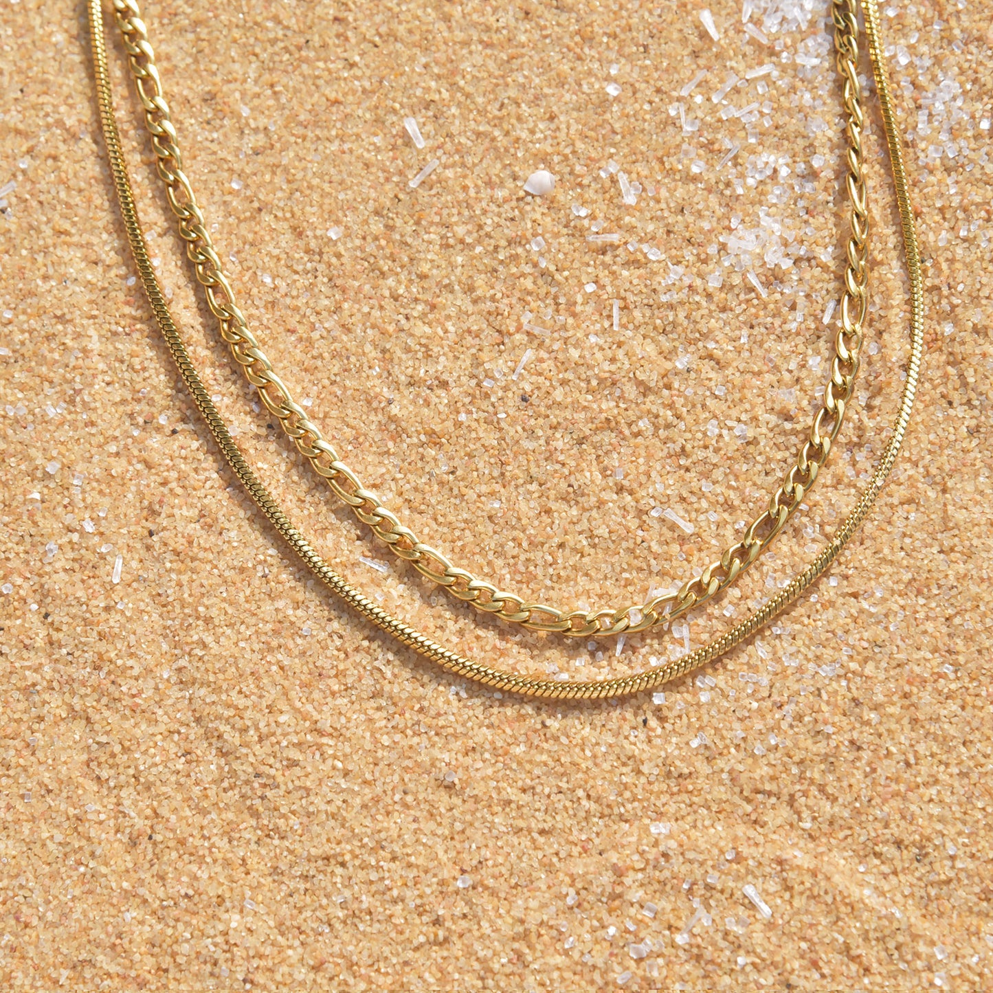 Herringbone and Link Chain Gold Necklace