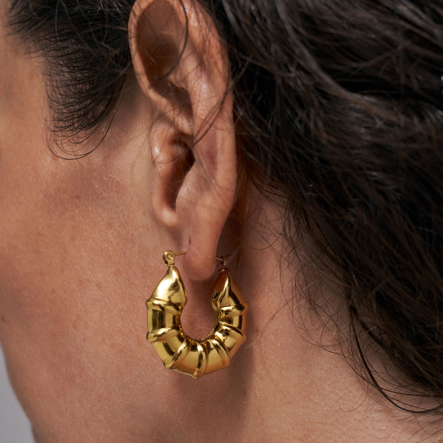 Gold Bamboo Hoops Earrings