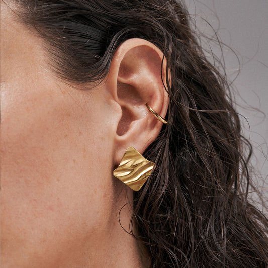 Square Wave Gold Earrings