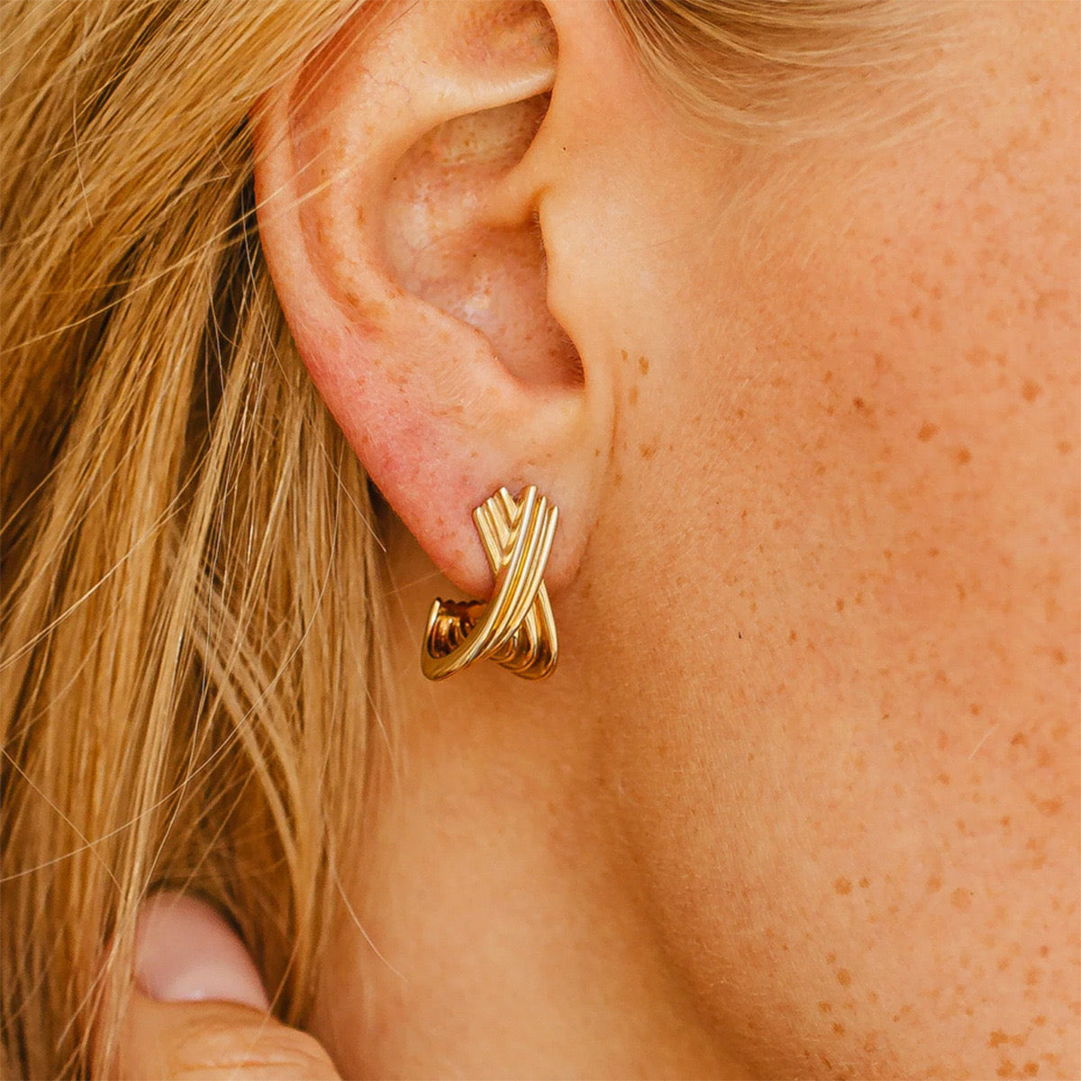 Gold Large Crossover Hoops Earrings