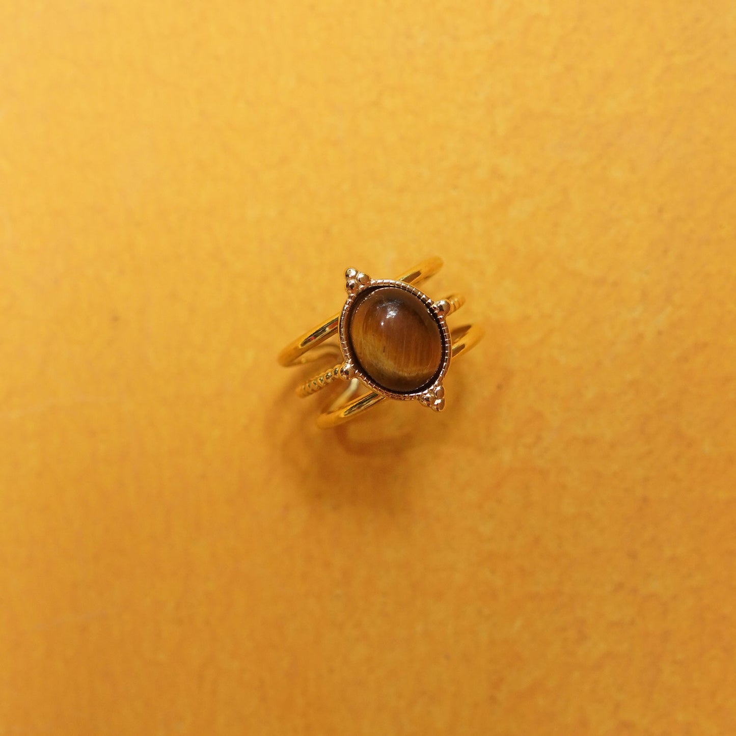 Adjustable Tiger Eyes Gold Ring