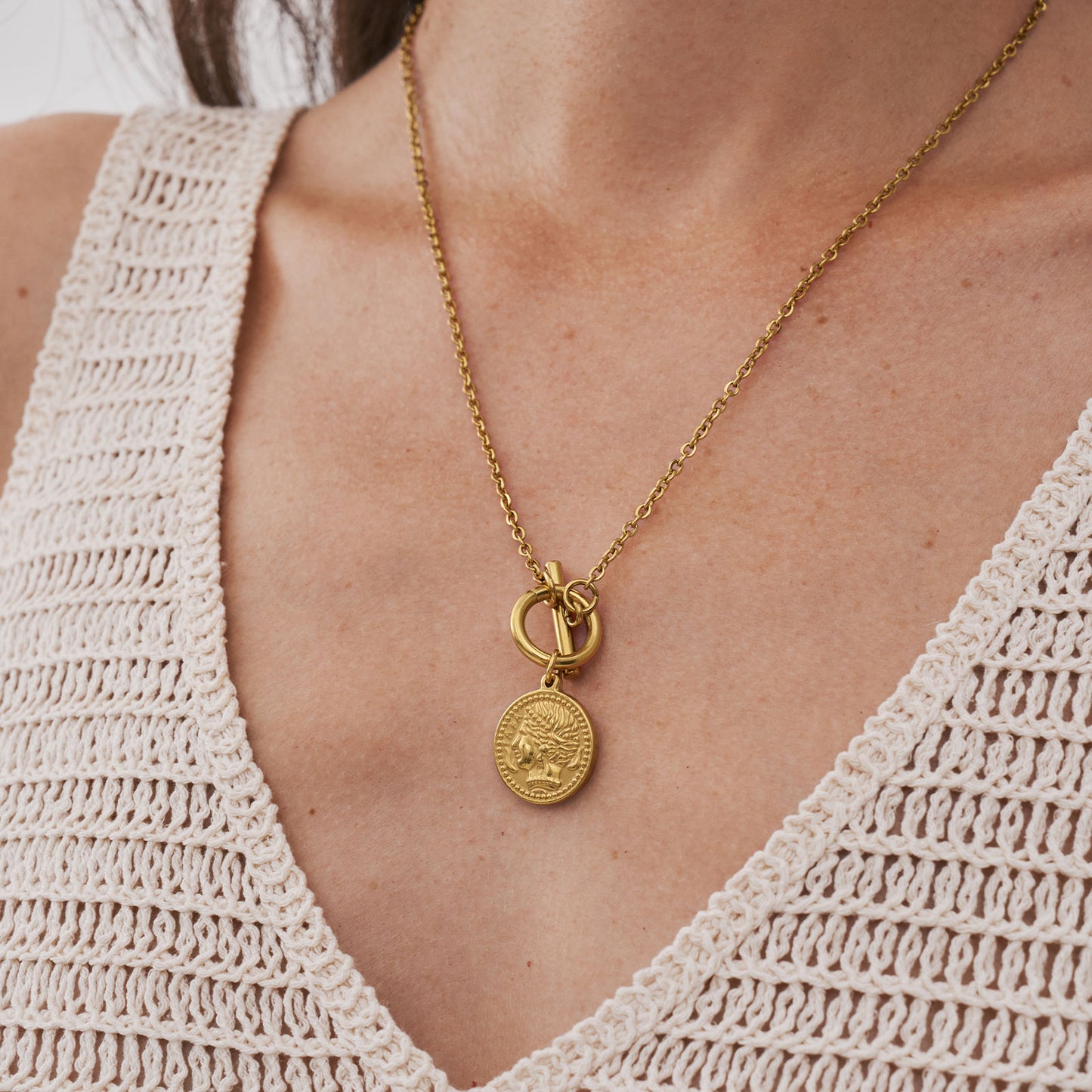 Antique Gold Plated Roman Coin Necklace