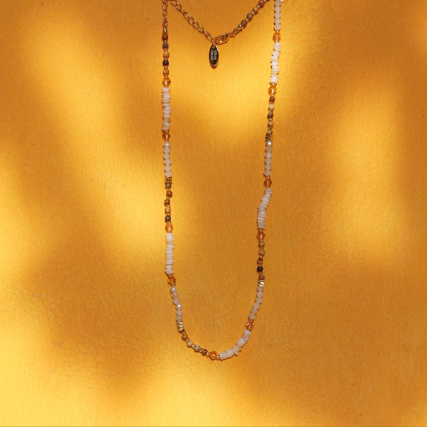 Natural Stone & Pearl Bead 18K Gold Necklace