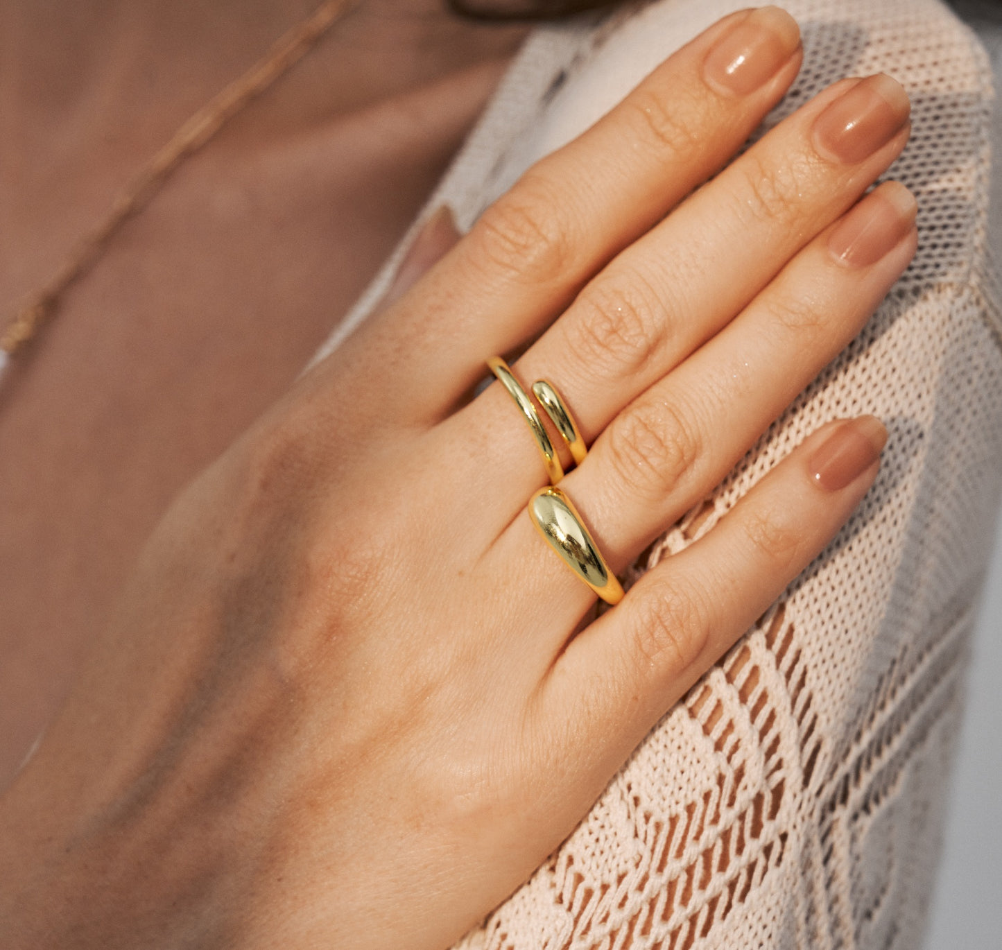 Wave Gold Plated Two Fingers Rings