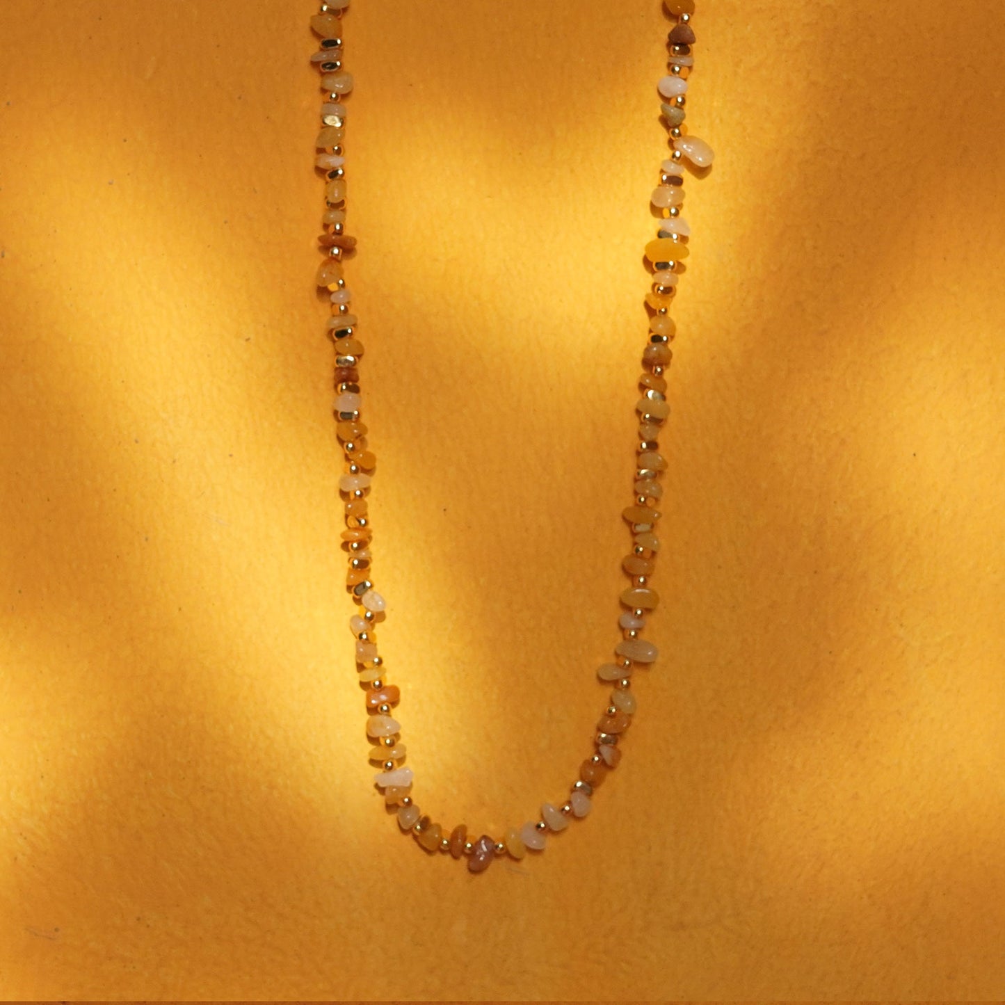 Natural Stone Bead 18K Gold Necklace