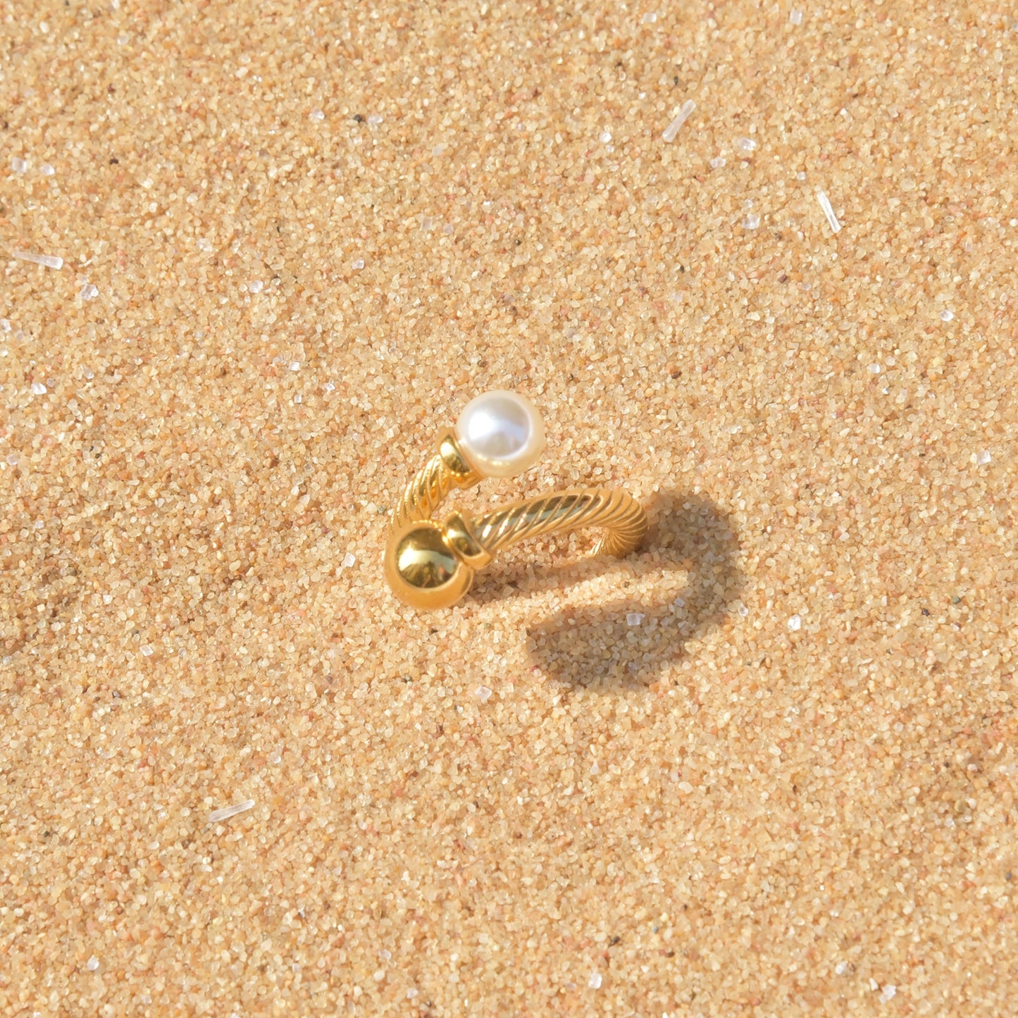 Twisted Pearl Gold Ring