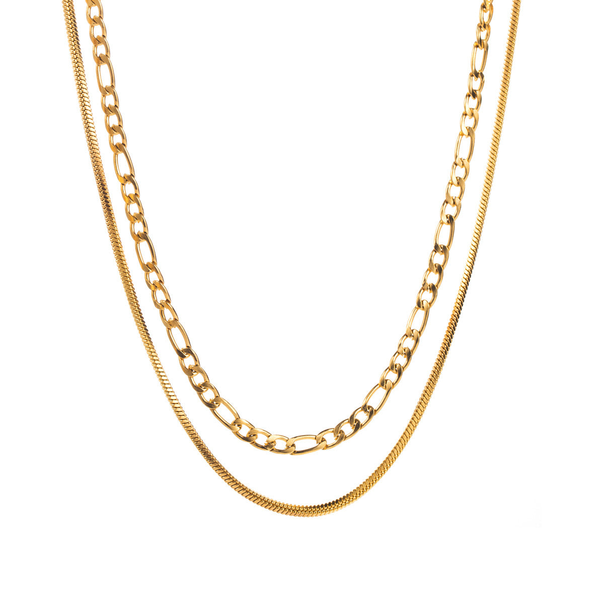 Herringbone and Link Chain Gold Necklace